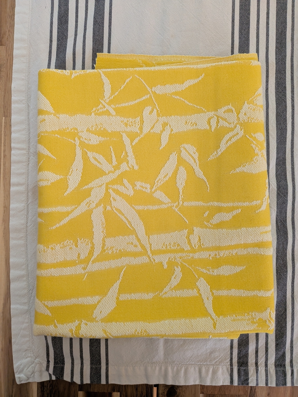 Yellow White Bamboo Jacquard Fabric Remnant MCM Tropical Brocade